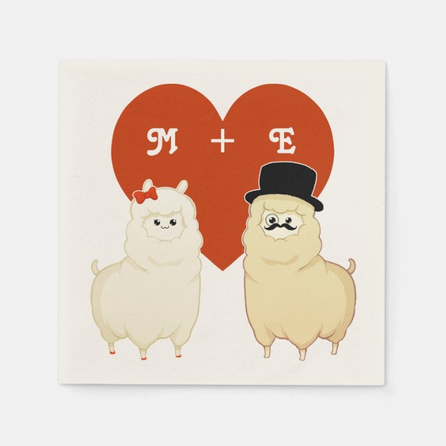 Serviette En Papier Couple Alpaca mignon (Devant)