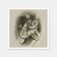 Couple de chat Bengale, dessin au crayon original