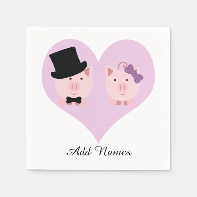 Serviette En Papier Couple de cochon mignon (Devant)