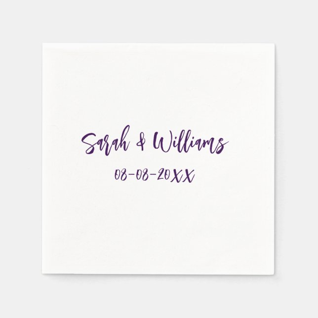 Serviette En Papier couple de mariages. Nom date violet simple mo mini (Devant)