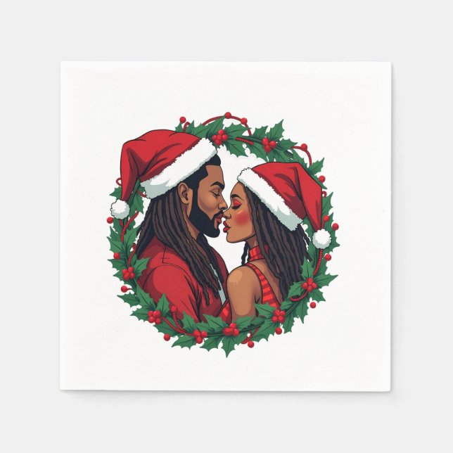 Serviette En Papier Couple de Noël - Black Love (Devant)
