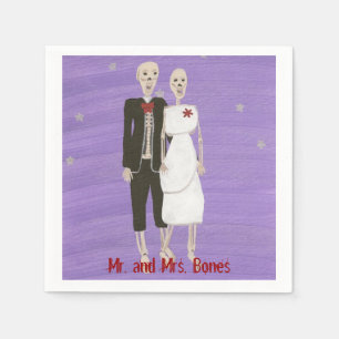 Serviette En Papier Couple de squelette d'Halloween en Mariage Tux & R