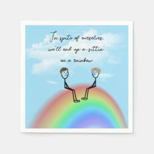 Serviette En Papier Couple de Stick Figure Assis Sur Un Arc-en-Ciel