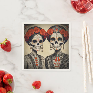 Serviette En Papier Couple el Día de los Muertos