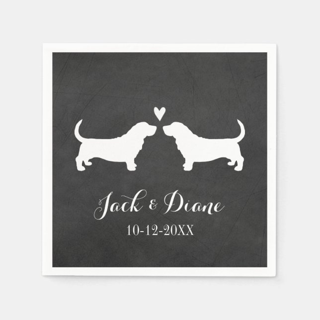 Serviette En Papier Couple Mariage Basset Hounds avec texte personnali (Devant)