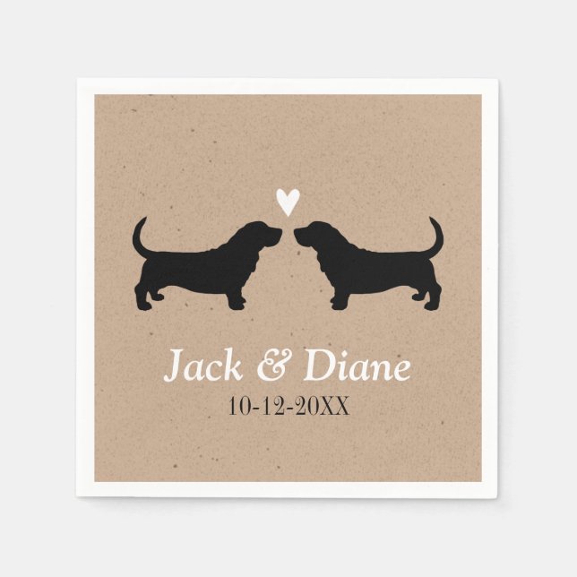 Serviette En Papier Couple Mariage Basset Hounds avec texte personnali (Devant)