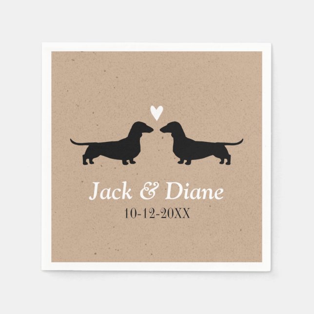Serviette En Papier Couple Mariage Dachshund avec texte personnalisé (Devant)