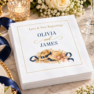 Serviette En Papier Couple Mûr Chic Élégant Mariage Navy Or