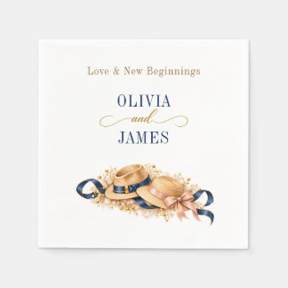 Serviette En Papier Couple Mûr Second Mariage Navy Or