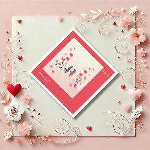 Serviette En Papier Couple romantique Silhouette cœurs rouges mariage