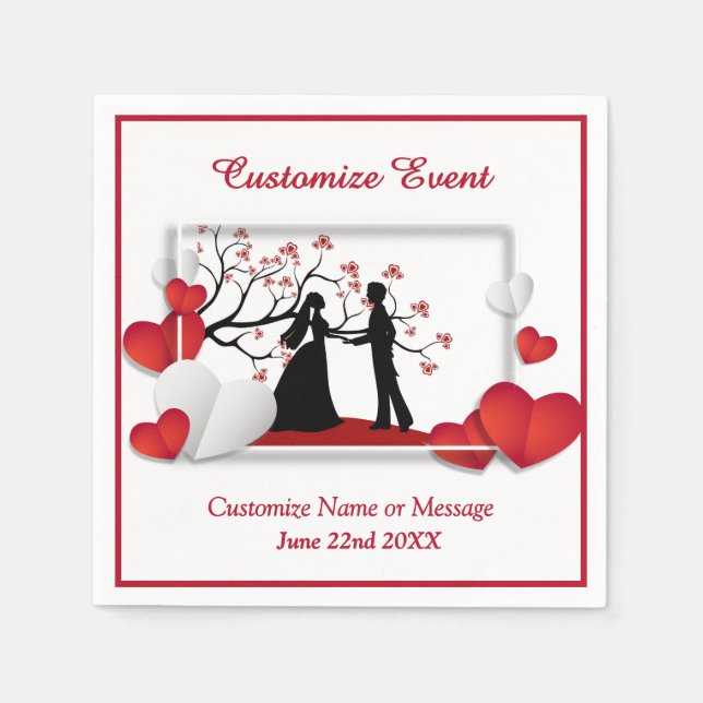 Serviette En Papier Couple romantique Silhoutte Coeurs rouges Personna (Devant)
