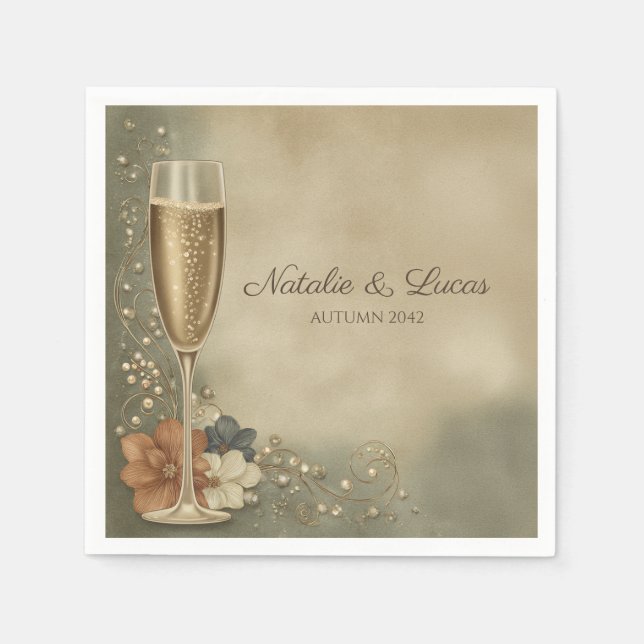 Serviette En Papier Couple’s Champagne Floral Wedding Shower (Devant)