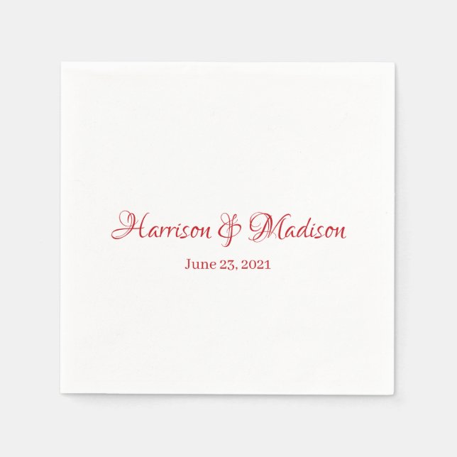 Serviette En Papier Couple Script personnalisé Nom Date Mariage élégan (Devant)