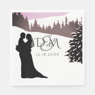 Serviette En Papier Couple sur un mariage hivernal de montagne enneigé