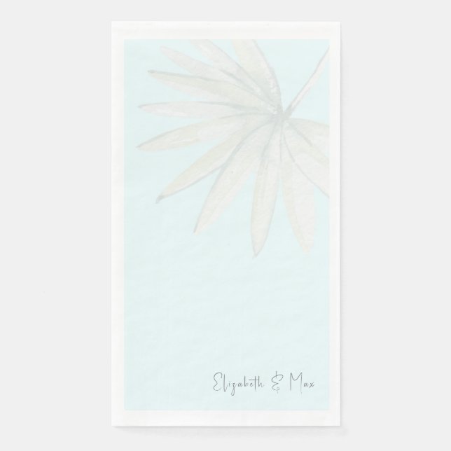 Serviette En Papier Couple Tropical bleu glace Noms II Mariage (Devant)