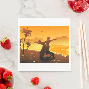 Serviette En Papier Couple Tropical Dansant à la Plage au Coucher du S