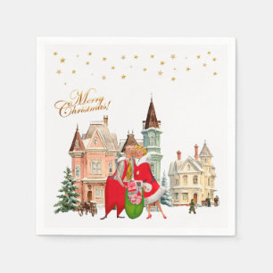 Serviette En Papier Couple vintage 1950 Joyeux Noël