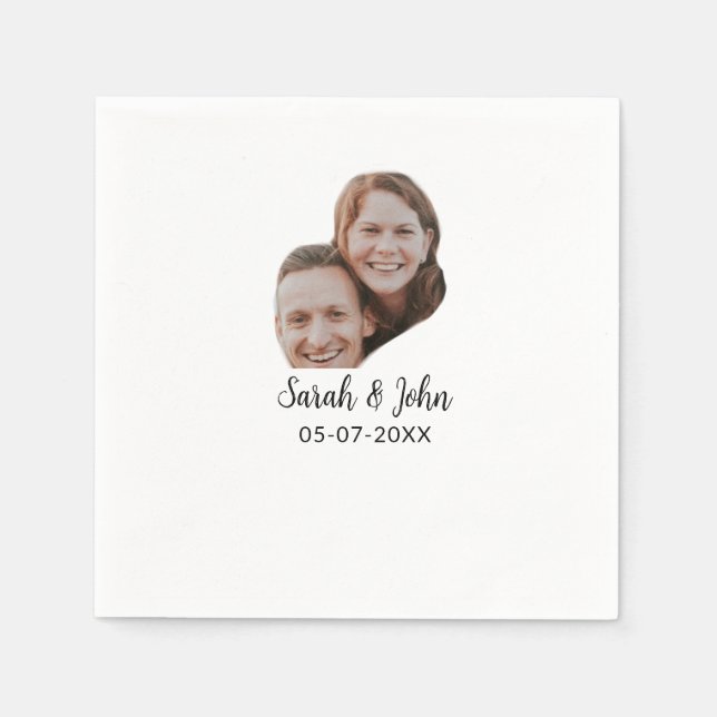 Serviette En Papier Couple visage photo ajouter nom date simple mariag (Devant)