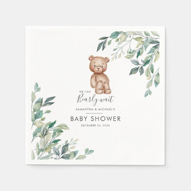 Serviette En Papier Couples Baby shower Eucalyptus Verdure Script (Devant)