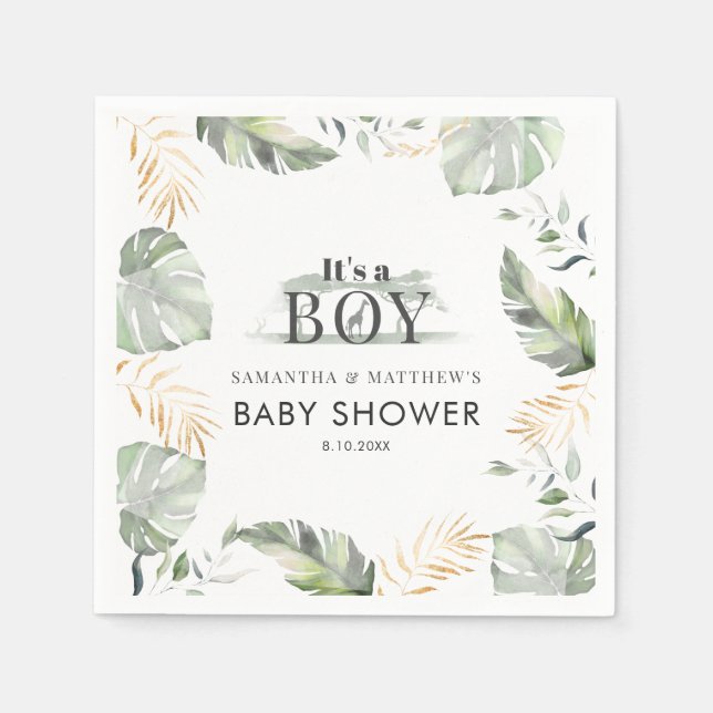 Serviette En Papier Couples Baby shower Jungle Animal Botanique Papier (Devant)
