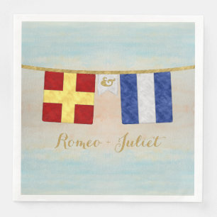 Serviette En Papier Couples d'aquarelle Monogramme Signal maritime Dra