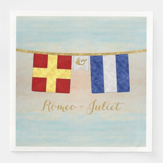 Serviette En Papier Couples d'aquarelle Monogramme Signal maritime Dra (Devant)