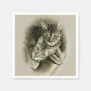 Serviette En Papier Couples de chat du Bengale, dessin au crayon