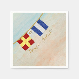 Serviette En Papier Couples Monogramme Signal Maritime Drapeaux Aquare