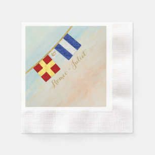 Serviette En Papier Couples Monogramme Signal Maritime Drapeaux Aquare