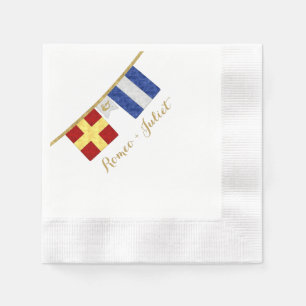 Serviette En Papier Couples Monogramme Signal Maritime Drapeaux Aquare