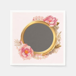 Serviette En Papier Courbe dorée rose fleurie