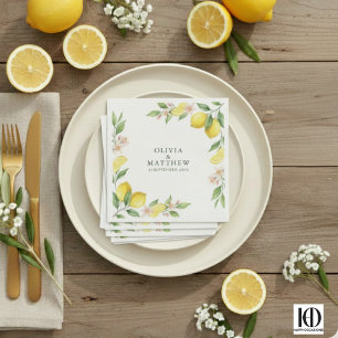 Serviette En Papier Couronne aquarelle Mariage Citron Méditerranéen
