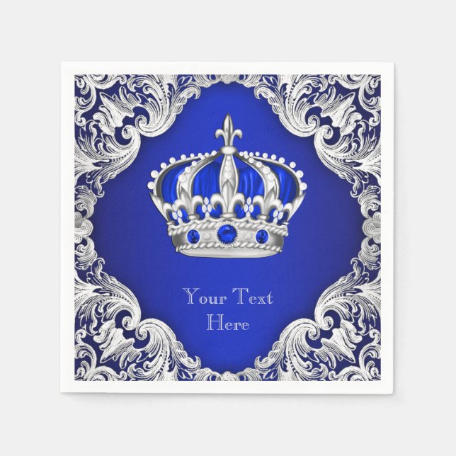 Serviette En Papier Couronne argentée bleu royal (Devant)