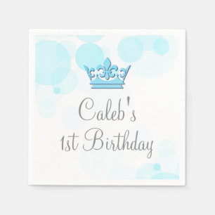 Serviette En Papier Couronne bleue et points réception d'anniversaire 