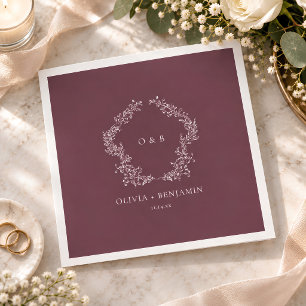Serviette En Papier Couronne botanique de monogramme de mariage en pru