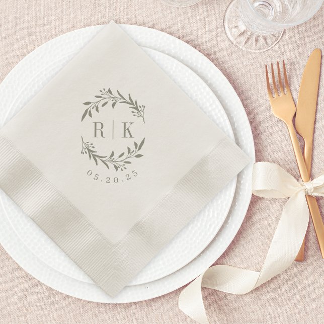 Serviette En Papier Couronne botanique de sauge rustique Monogramme de (Créateur téléchargé)