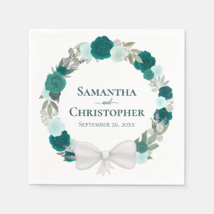 Serviette En Papier Couronne d'Aqua Turquoise et Mariage Rose Turquois