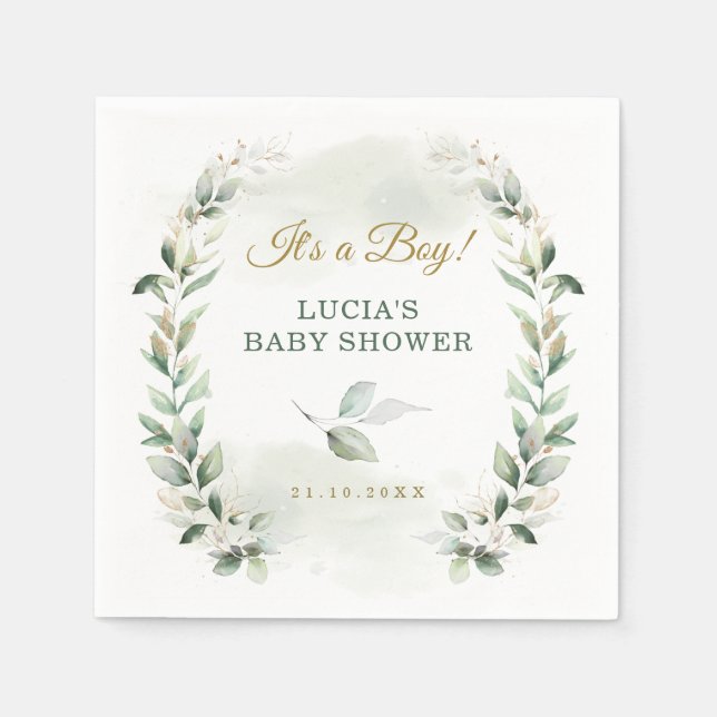 Serviette En Papier Couronne de bébé en or de verdure feuillue douce F (Devant)