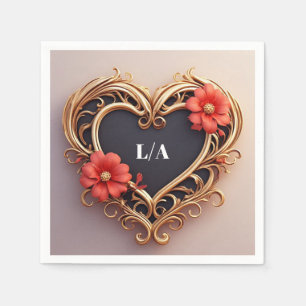 Serviette En Papier Couronne de cœur ornemental doré avec des fleurs r
