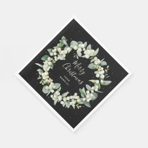 Serviette En Papier Couronne de fête de Noël à la neige et à l'eucalyp