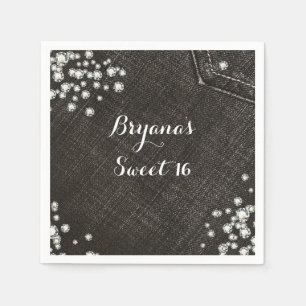 Serviette En Papier Couronne de fête glamour en denim noir et diamants