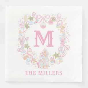 Serviette En Papier Couronne de fête sucrée pastel avec monogramme