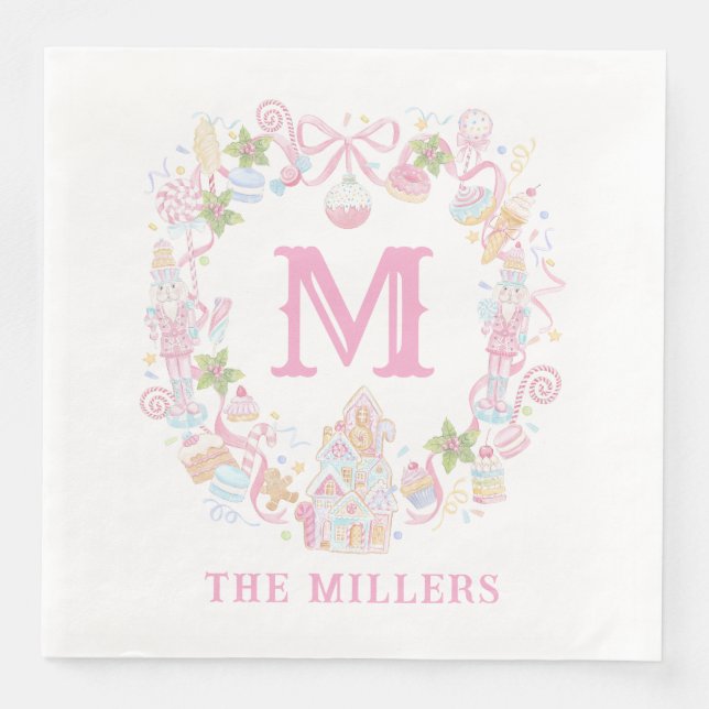 Serviette En Papier Couronne de fête sucrée pastel avec monogramme  (Devant)