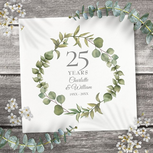 Serviette En Papier Couronne de feuillage pour les 25 ans d'anniversai (25th Silver Wedding Anniversary Greenery Garland Napkins)