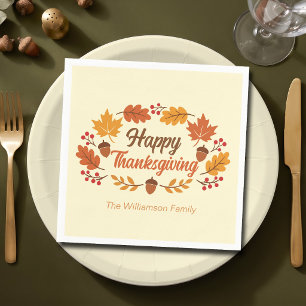 Serviette En Papier Couronne de feuilles de Thanksgiving heureuse pers