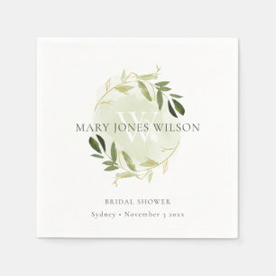 SERVIETTE EN PAPIER COURONNE DE FEUILLES ÉLÉGANTE VERT OR BRIDAL SHOWE