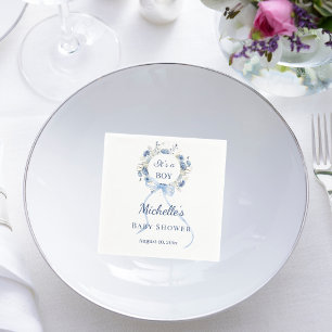 Serviette En Papier Couronne de fleurs bleues pour garçon Baby Shower