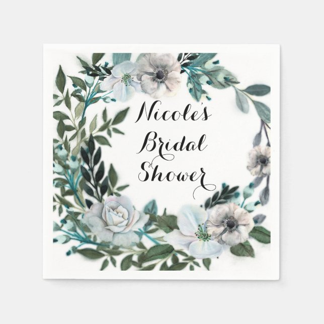 Serviette En Papier Couronne de fleurs botaniques florales blanches (Devant)