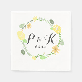 Serviette En Papier Couronne de fleurs jaunes Mariage