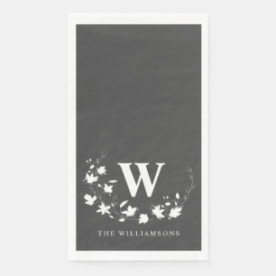 Serviette En Papier Couronne de fleurs noir et blanc avec monogramme c